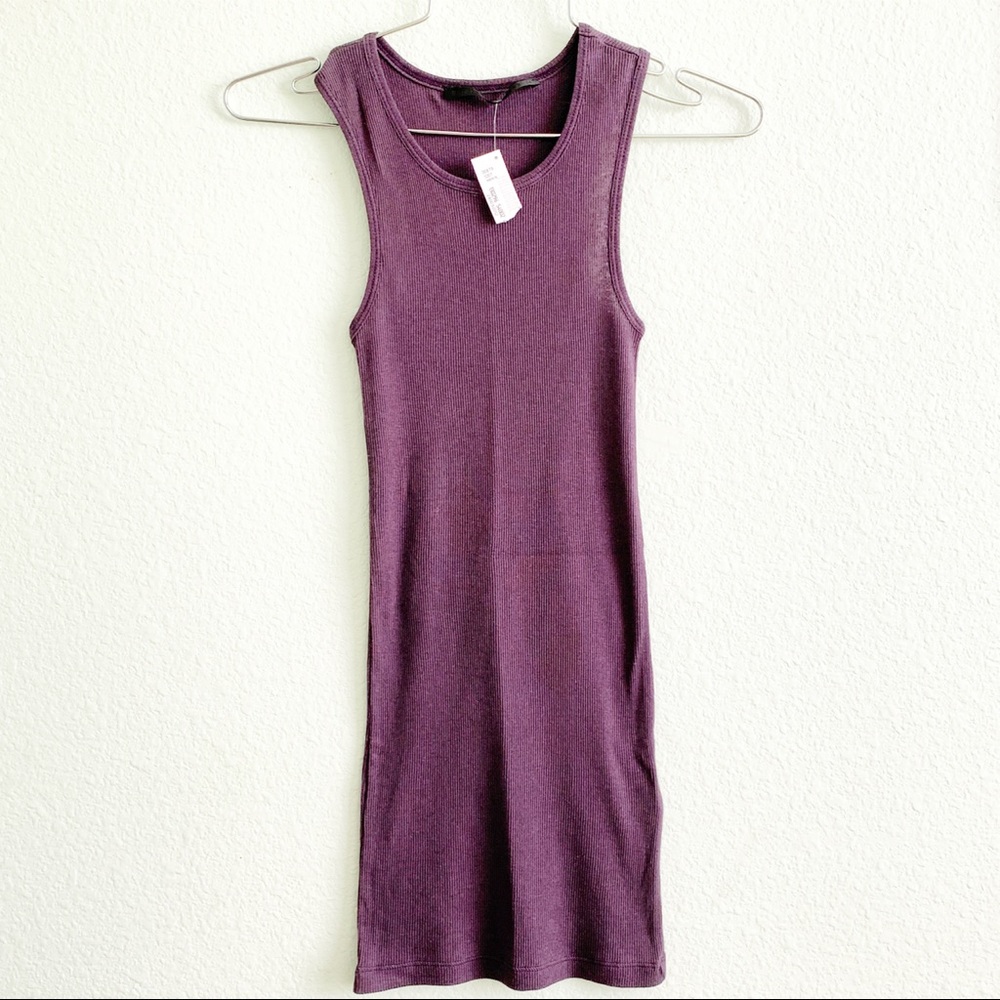 HAIDER ACKERMANN cashmere cotton long tank sleeveless ribbed aubergine NWT 34